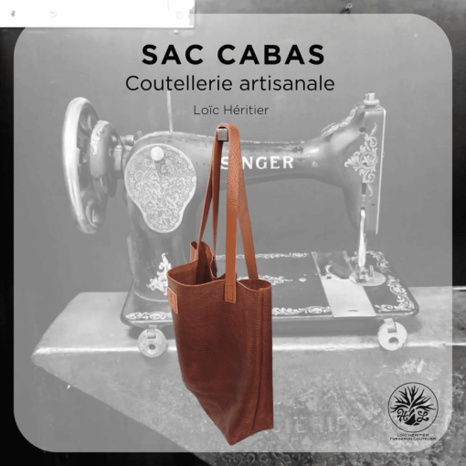 Sac Cabas artisanal en cuir - couture au point sellier - motif grainé ciré – Image 4