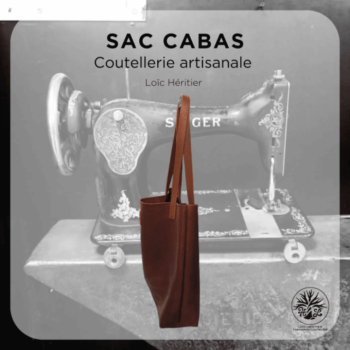 Sac Cabas artisanal en cuir - couture au point sellier - motif grainé ciré – Image 3