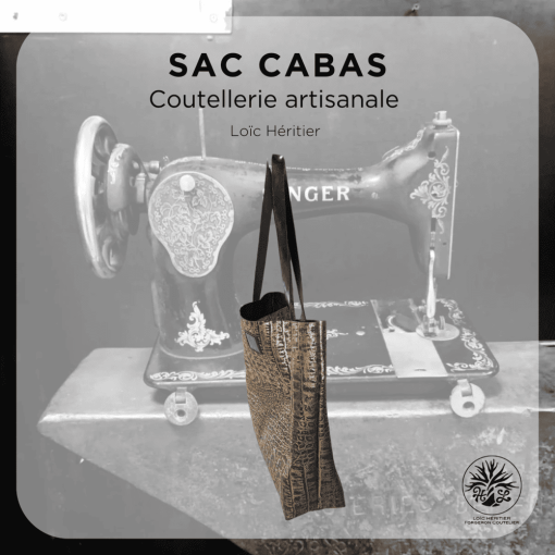 Sac Cabas artisanal en cuir - couture au point sellier - motif crocodile or – Image 3