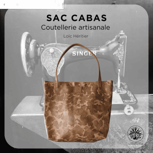 Sac Cabas artisanal en cuir - couture au point sellier - motif camouflage