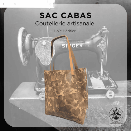 Sac Cabas artisanal en cuir - couture au point sellier - motif camouflage – Image 5