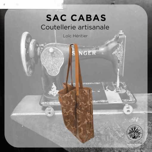 Sac Cabas artisanal en cuir - couture au point sellier - motif camouflage – Image 4