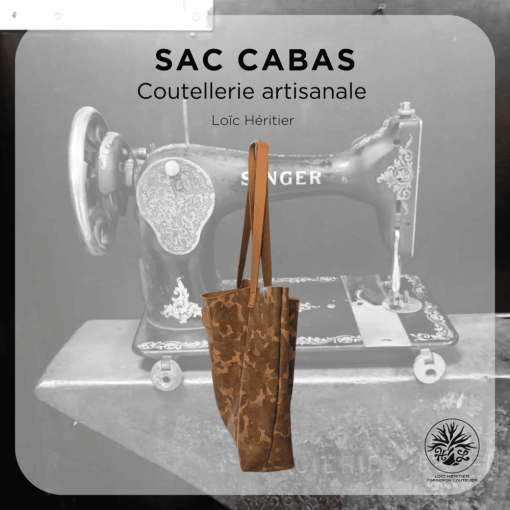 Sac Cabas artisanal en cuir - couture au point sellier - motif camouflage – Image 3