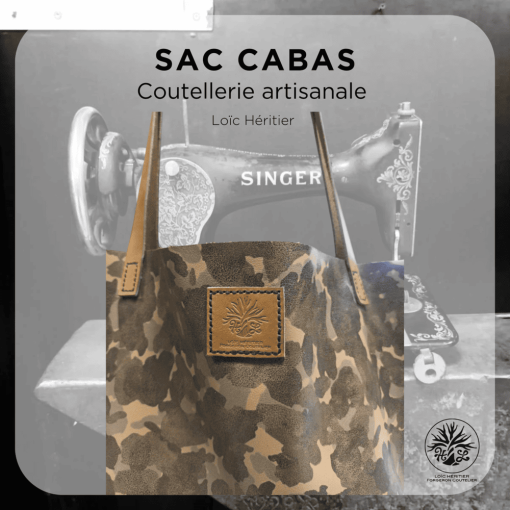 Sac Cabas artisanal en cuir - couture au point sellier - motif camouflage – Image 2