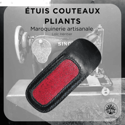 Étui en cuir pour Couteaux Pliants <br> couleur rouge et noir <br> Collection "Elégance"